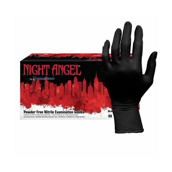 Hospeco Night Angel, Disposable Gloves, 4 mil Palm, Nitrile, Powder-Free, XL, 10 PK, Black HOSNGL228 - main